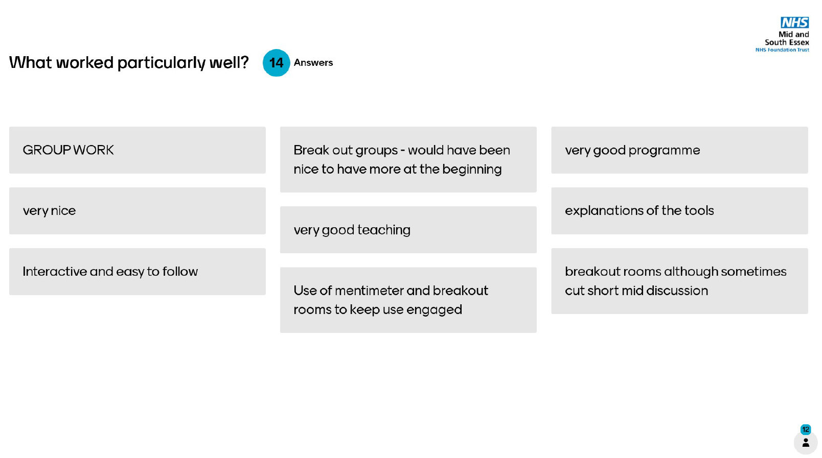 NHS MSEFT feedback survey slide